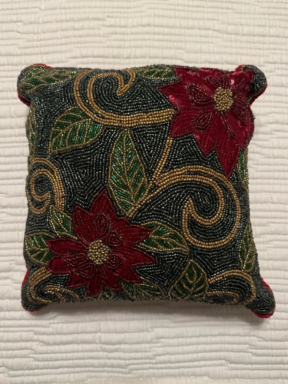 Pier 1 Beaded Poinsettia Holiday Throw Pillows (Two) GORGEOUS